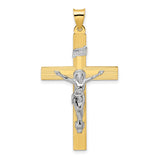 Polished Solid INRI Crucifix Cross Charm Pendant in Real 14k Multi-Tone Gold