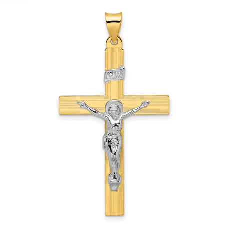 14k Two-Tone Gold Crucifix Pendant with INRI and Jesus on Cross Christian Design
