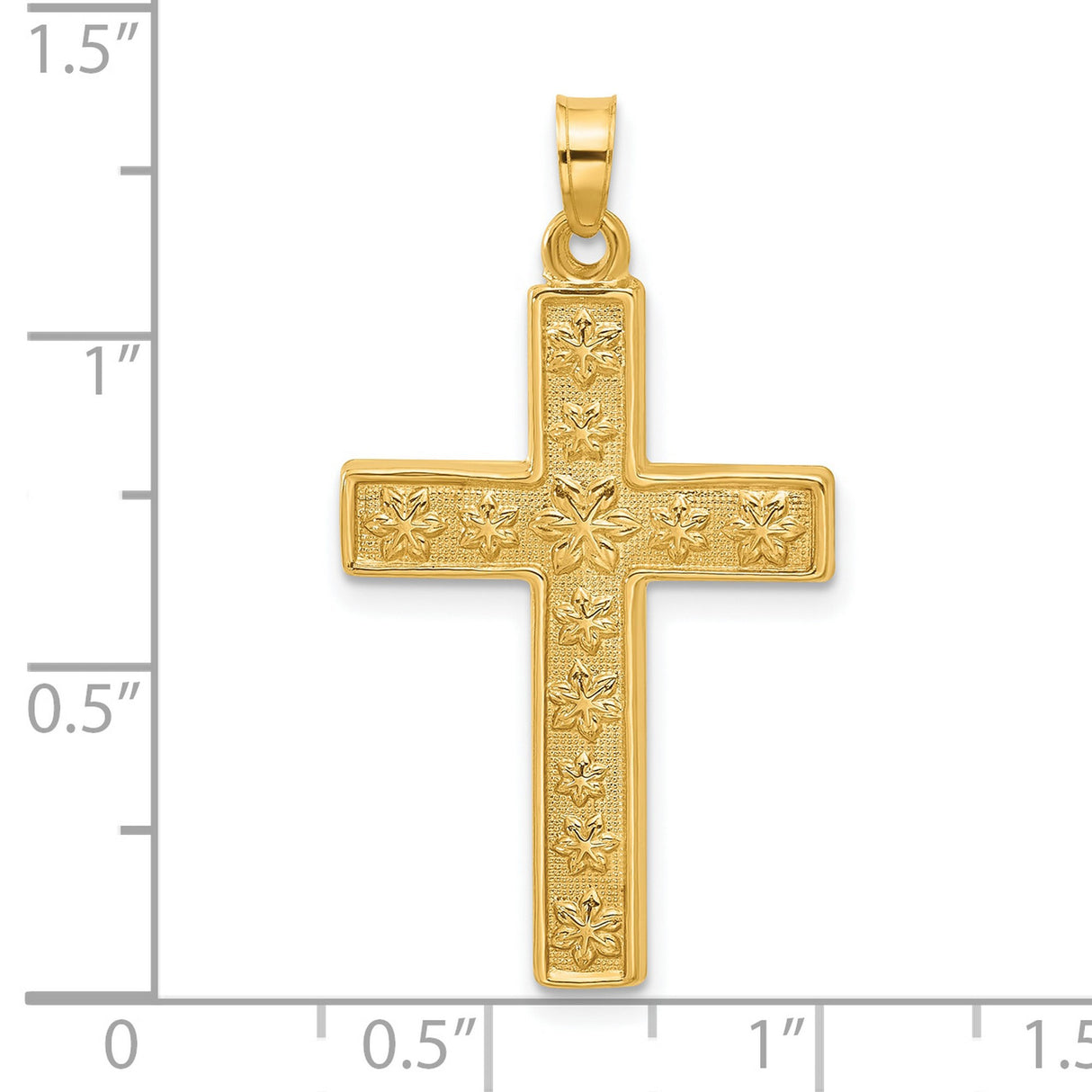 14k Yellow Gold Cross Pendant with Floral Engraving, Christian Religious Jewelry for Women