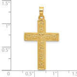 14k Yellow Gold Cross Pendant with Floral Engraving, Christian Religious Jewelry for Women