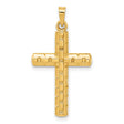 14k Yellow Gold Mens Cross Pendant with Textured Brick Design, Christian Religious Symbol