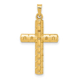 14k Yellow Gold Mens Cross Pendant with Textured Brick Design, Christian Religious Symbol