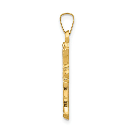 14k Yellow Gold Cross Pendant with Textured Detailing and Rounded Ends for Women or Unisex Wear