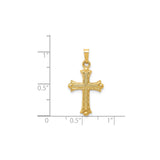 14k Yellow Gold Cross Pendant with Textured Detailing and Rounded Ends for Women or Unisex Wear