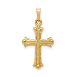 14k Yellow Gold Cross Pendant with Textured Detailing and Rounded Ends for Women or Unisex Wear