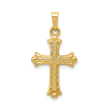 14k Yellow Gold Cross Pendant with Textured Detailing and Rounded Ends for Women or Unisex Wear