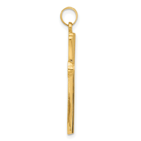 14k Yellow Gold Cross Pendant with Polished Ridges, Flared Christian Design for Men or Women