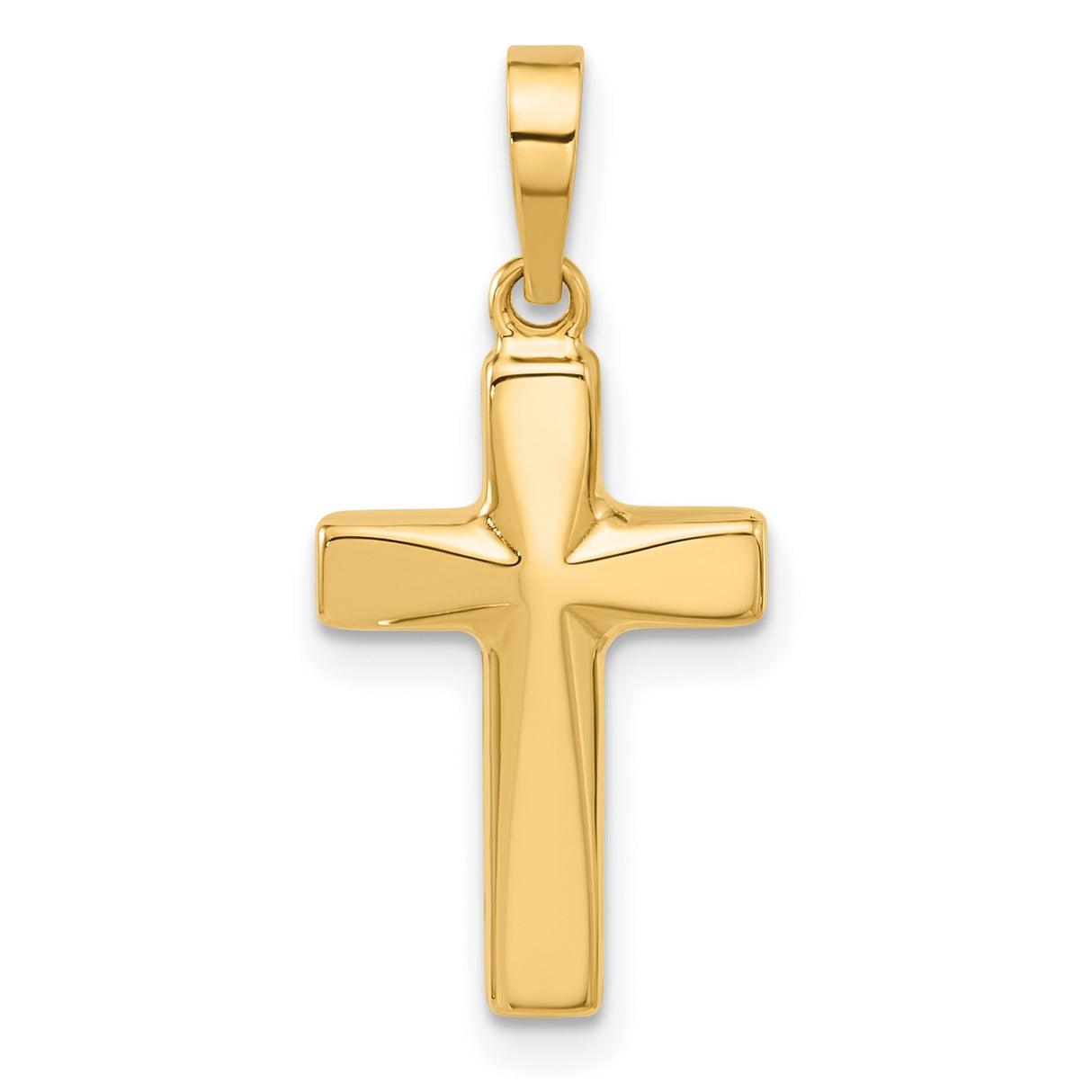 14k Yellow Gold Cross Pendant, Polished Soft Contour Design, Christian Religious Jewelry