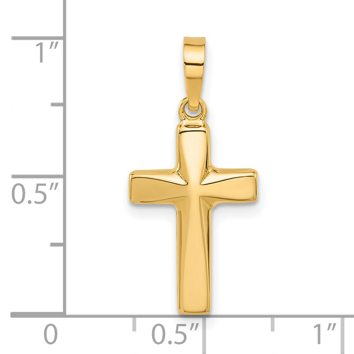 14k Yellow Gold Cross Pendant, Polished Soft Contour Design, Christian Religious Jewelry