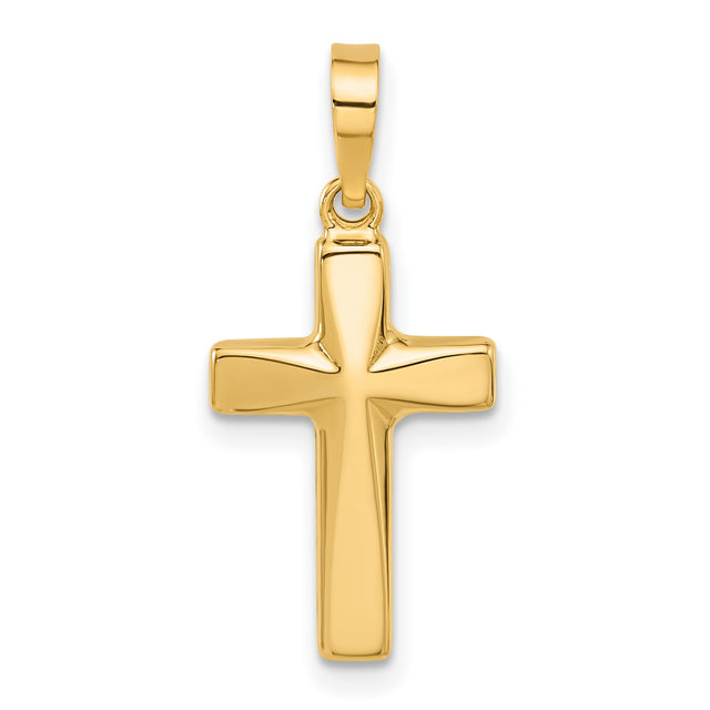 14k Yellow Gold Cross Pendant, Polished Soft Contour Design, Christian Religious Jewelry