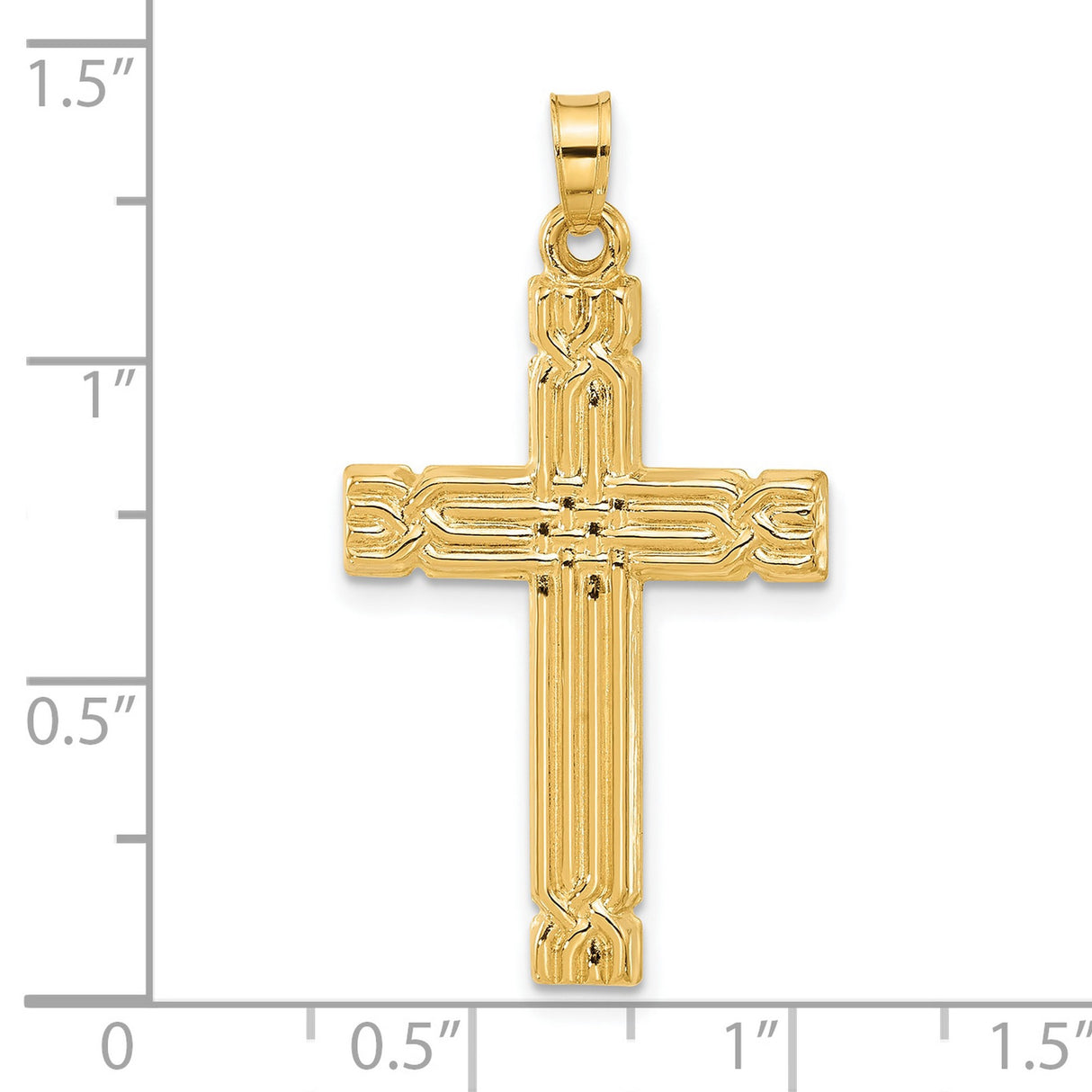 14k Yellow Gold Cross Pendant, Textured Layered Christian Religious Charm for Men and Women