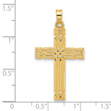 14k Yellow Gold Cross Pendant, Textured Layered Christian Religious Charm for Men and Women