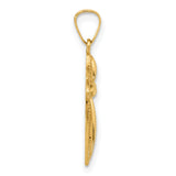 14k Yellow Gold Cross Pendant, Polished Marquise Style with Textured Edge, Womens Religious Jewelry