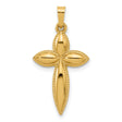 14k Yellow Gold Cross Pendant with Marquise Petal Design and Beaded Edge Detail