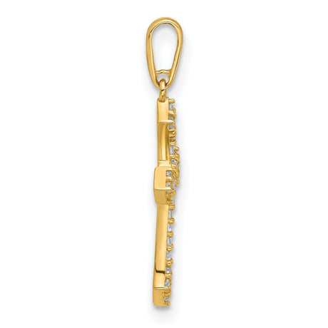 14k Yellow Gold Cross Pendant with Cubic Zirconia, Christian Faith Religious Jewelry for Women