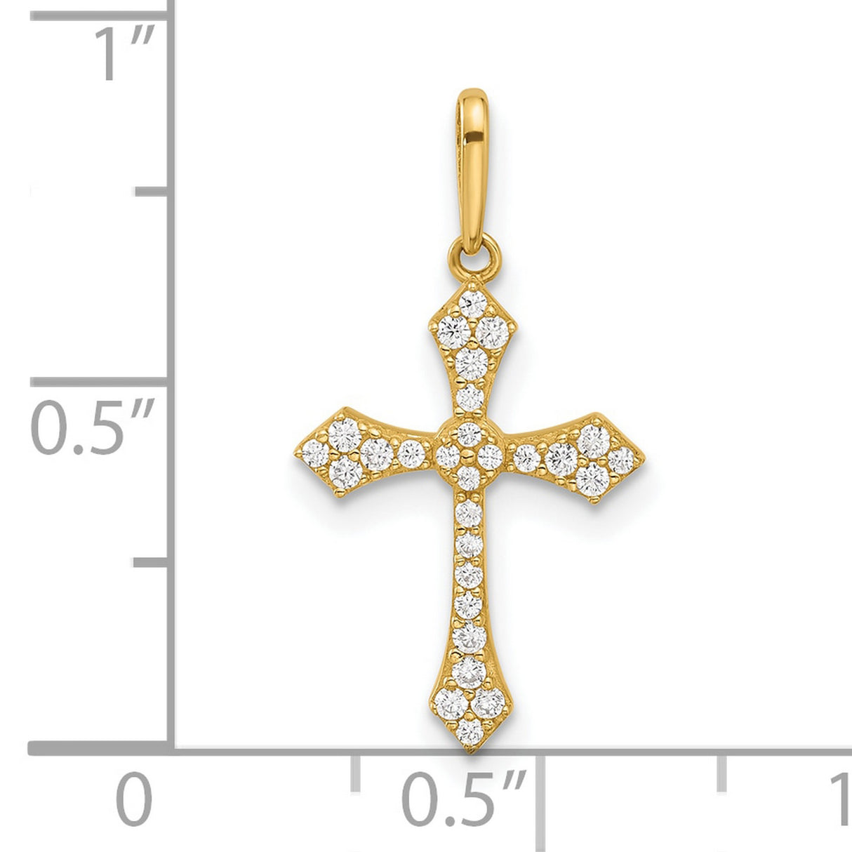 14k Yellow Gold Cross Pendant with Cubic Zirconia, Christian Faith Religious Jewelry for Women