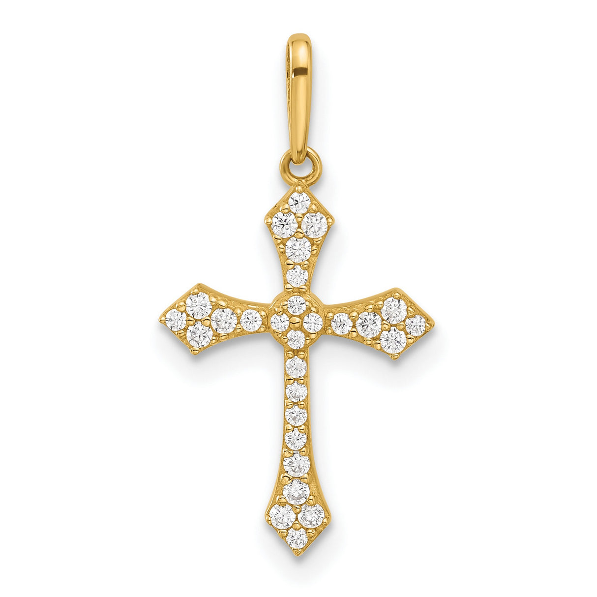 14k Yellow Gold Cross Pendant with Cubic Zirconia, Christian Faith Religious Jewelry for Women