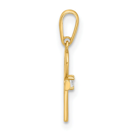 14k Yellow Gold Ankh Cross Pendant with Cubic Zirconia, Egyptian Eternal Life Symbol