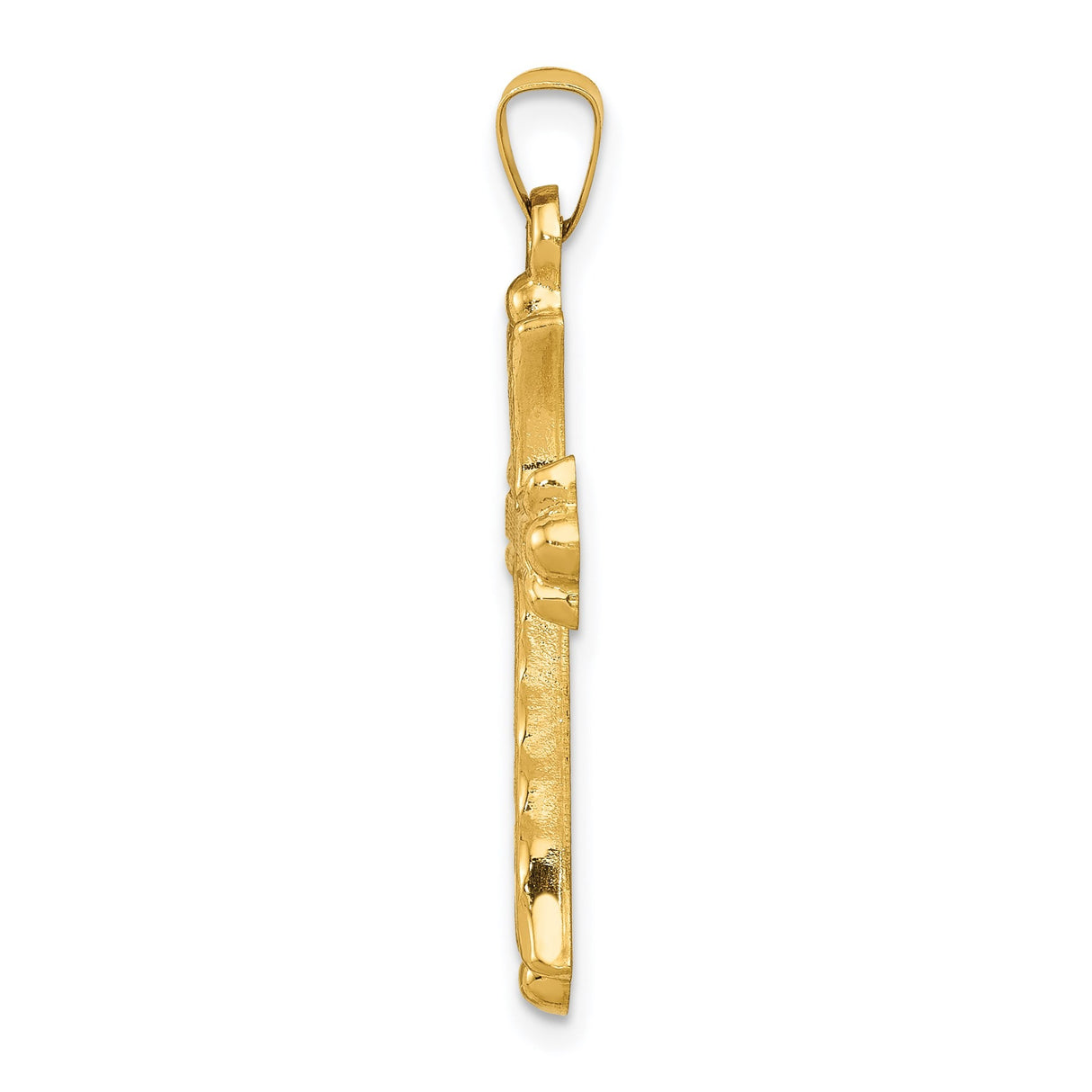 14k Yellow Gold Cross Pendant with Textured Finish, Ornate Christian Jewelry for Women or Unisex