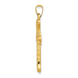 14k Yellow Gold Cross Pendant with Textured Finish, Ornate Christian Jewelry for Women or Unisex