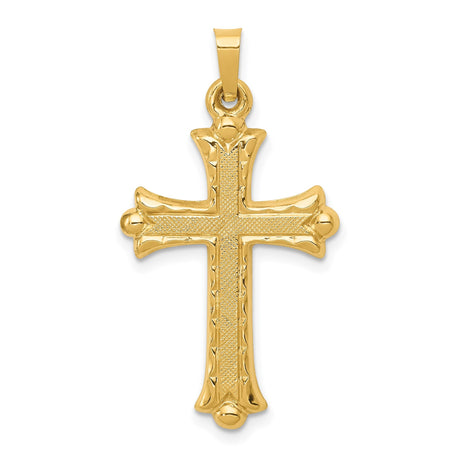 14k Yellow Gold Cross Pendant with Textured Finish, Ornate Christian Jewelry for Women or Unisex