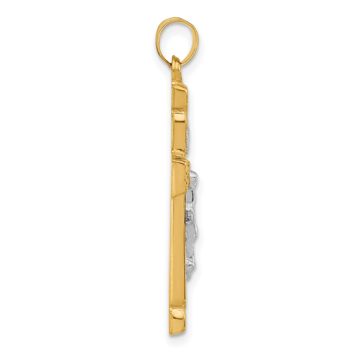 Hollow INRI Crucifix Charm Pendant in Real 14k Multi-Tone Gold