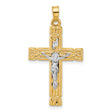 Hollow INRI Crucifix Charm Pendant in Real 14k Multi-Tone Gold