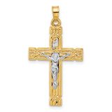 Hollow INRI Crucifix Charm Pendant in Real 14k Multi-Tone Gold