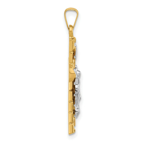 14k Two-Tone Gold Crucifix Cross Pendant, Dimensional Catholic Jesus Design