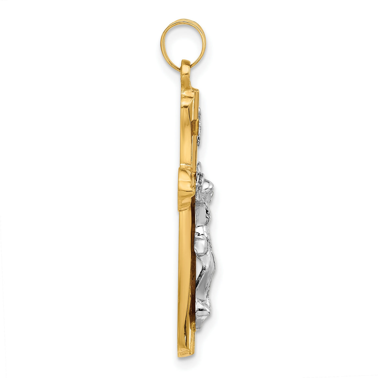 Grooved Hollow INRI Crucifix Charm Pendant in Real 14k Multi-Tone Gold