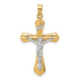 Grooved Hollow INRI Crucifix Charm Pendant in Real 14k Multi-Tone Gold