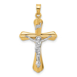 Grooved Hollow INRI Crucifix Charm Pendant in Real 14k Multi-Tone Gold