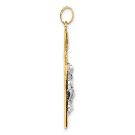 14k Two-Tone Gold Crucifix Pendant with Textured Hollow Cross and INRI Jesus Figure