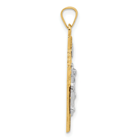 14k Two-Tone Gold Crucifix Pendant with INRI Jesus Figure Religious Charm