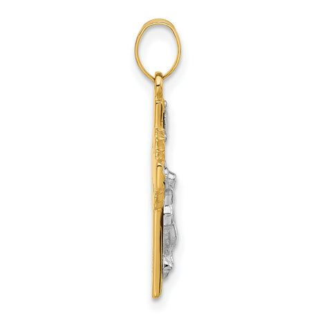 14k Two-Tone Gold Crucifix Pendant with Sculpted Jesus, Latin INRI Catholic Cross Charm