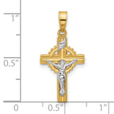 Hollow INRI Crucifix Charm Pendant in Real 14k Multi-Tone Gold