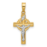 Hollow INRI Crucifix Charm Pendant in Real 14k Multi-Tone Gold