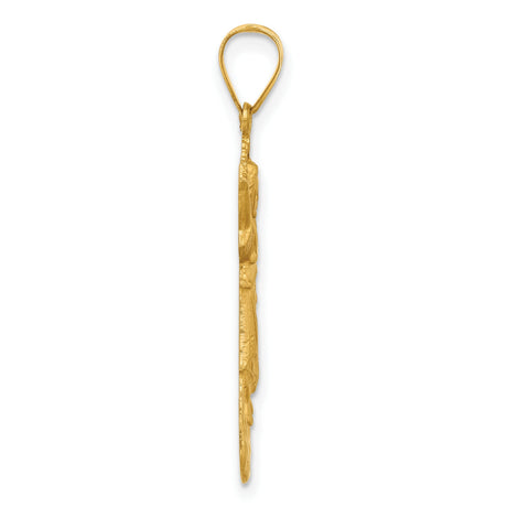 14k Yellow Gold Jesus Pendant with Raised Arms and Halo, Yo Reinare Religious Medal