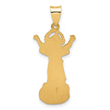 14k Yellow Gold Jesus Pendant with Raised Arms and Halo, Yo Reinare Religious Medal
