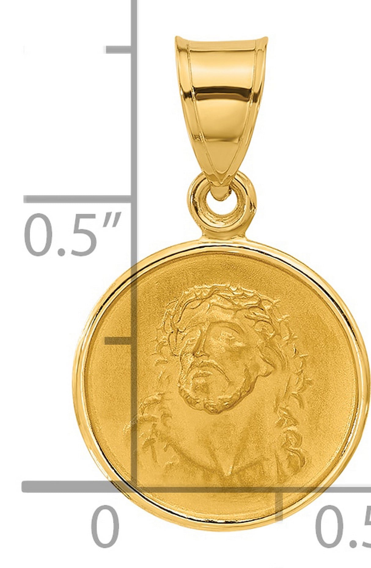 14k Yellow Gold Jesus Crown of Thorns Pendant, Christ Face Religious Medallion Charm