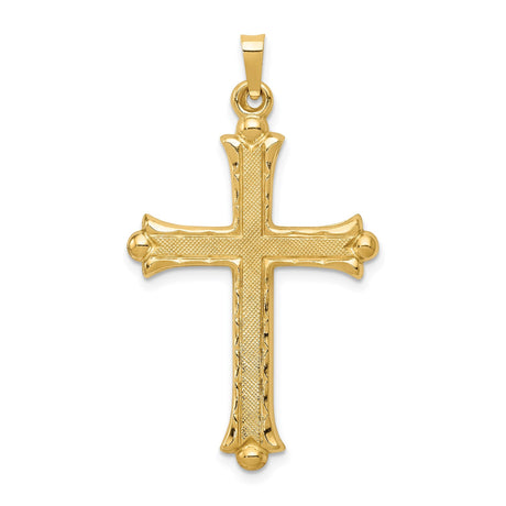 14k Yellow Gold Cross Pendant with Flared Tips and Christian Detailing for Men and Women