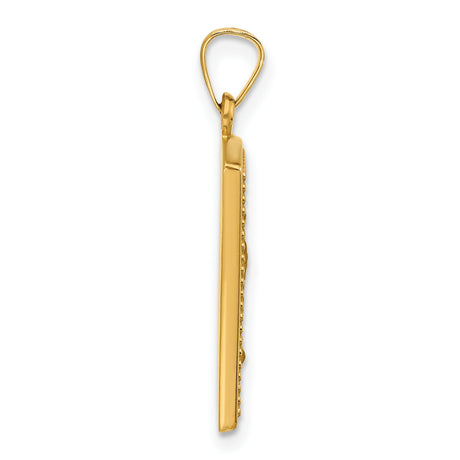 14k Yellow Gold Rectangular Pendant with Virgin Mary, Angels and Rays of Light