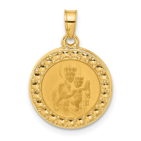 14k Yellow Gold Our Lady of Mount Carmel Round Pendant Medal with Virgin Mary and Jesus
