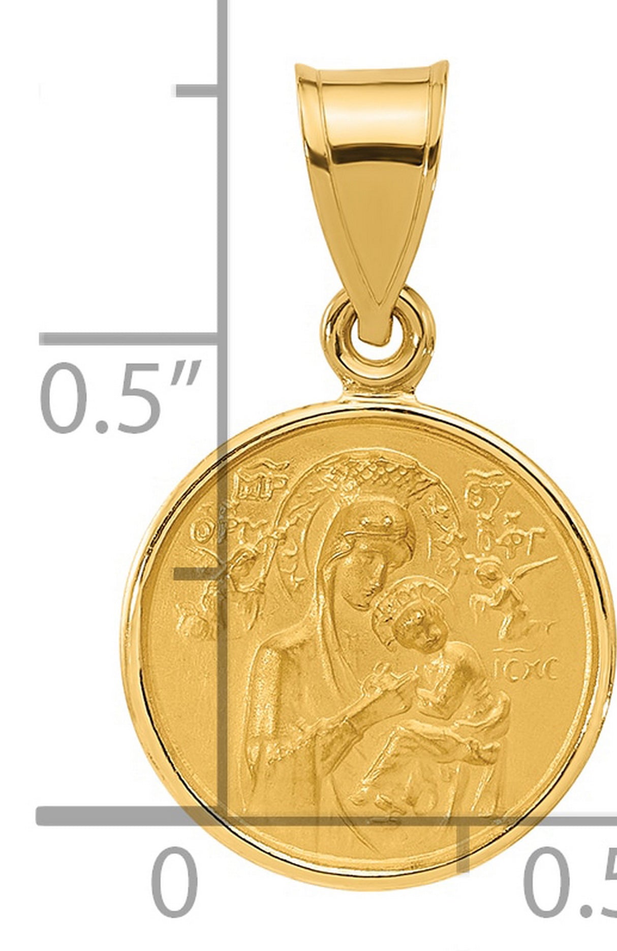 14k Yellow Gold Virgin Mary Pendant with Greek Inscription, Orthodox Christian Medal