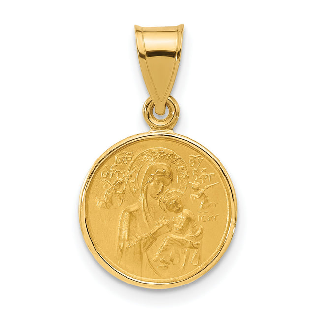 14k Yellow Gold Virgin Mary Pendant with Greek Inscription, Orthodox Christian Medal