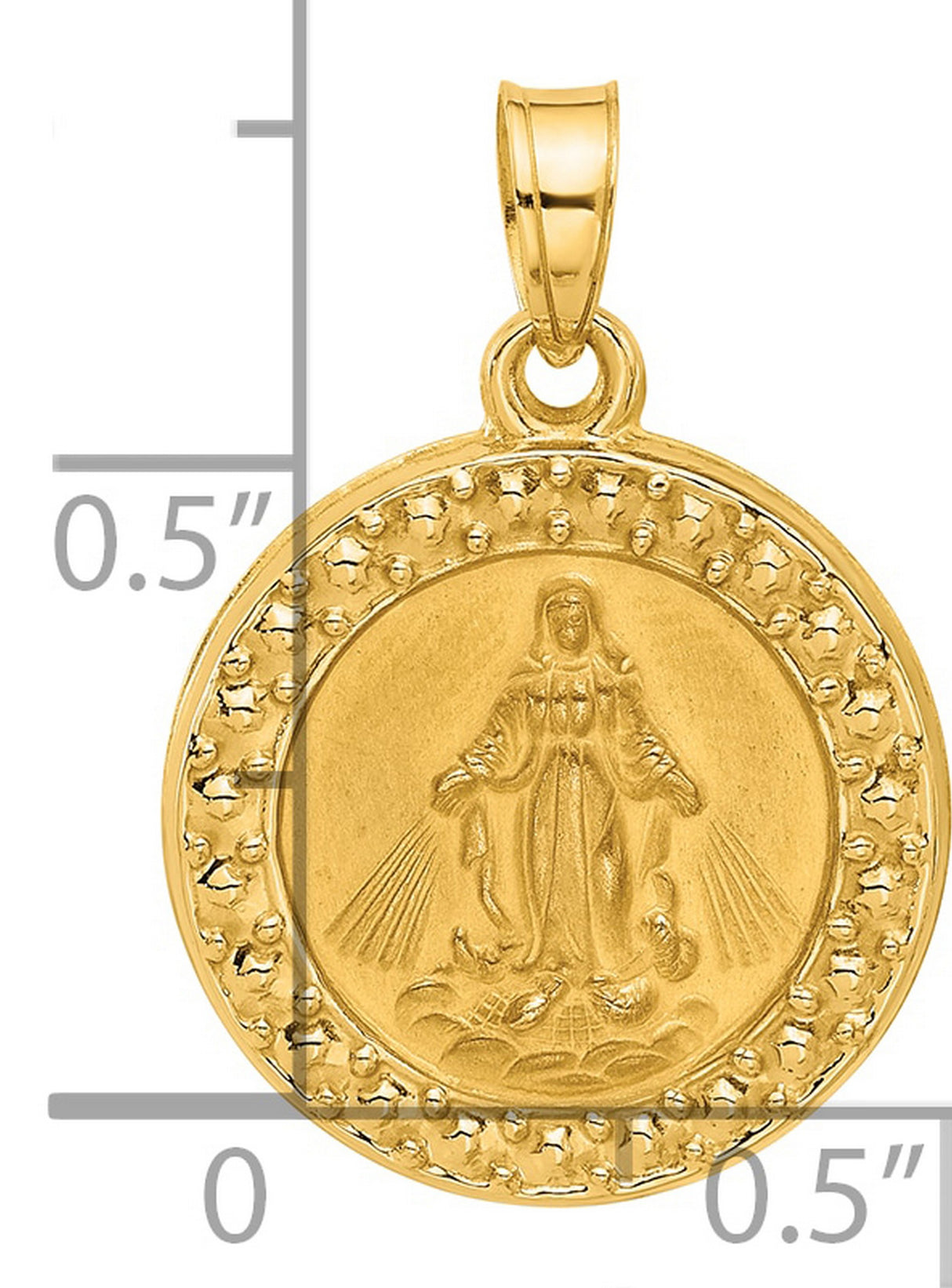14k Yellow Gold Virgin Mary Pendant, Round Our Lady of Grace Medal Charm for Women