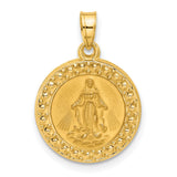14k Yellow Gold Virgin Mary Pendant, Round Our Lady of Grace Medal Charm for Women