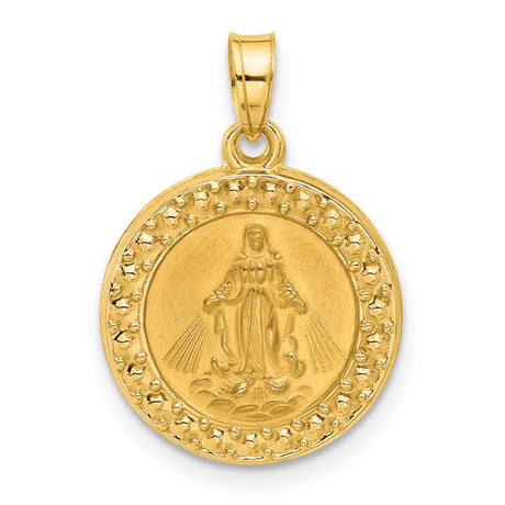 14k Yellow Gold Virgin Mary Pendant, Round Our Lady of Grace Medal Charm for Women