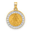 Hollow Miraculous Mary Plain Back Medal Charm Pendant in Real 14k Multi-Tone Gold