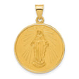 Miraculous Mary Plain Back Medal Charm Pendant in Real 14k Yellow Gold